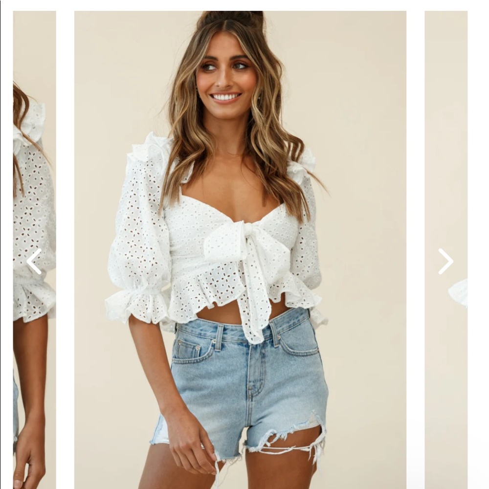 NWT Selfie Leslie Puff Sleeve Eyelet Top - Picture 1 of 9